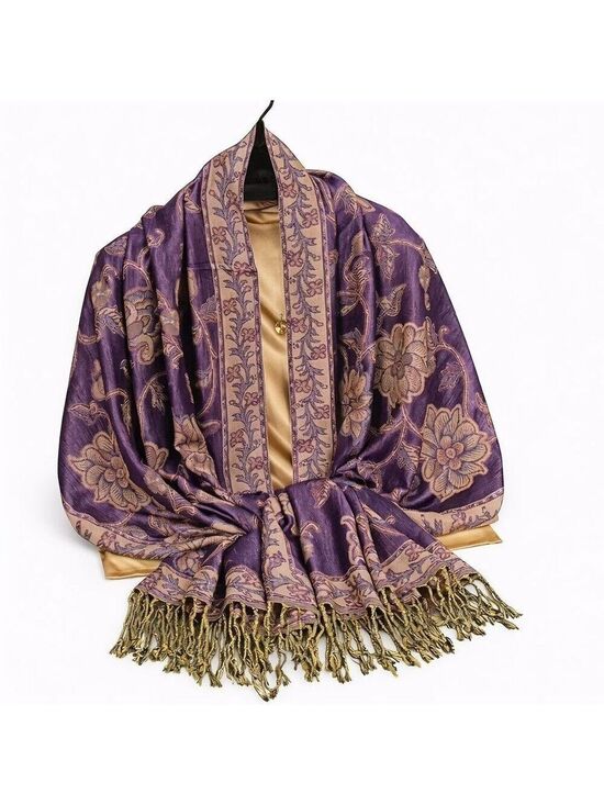 Flower Barn Accessories - Purple Gold Paisley Jacquard Scarf Shawl Fringe Boho Wrap Women 72x28